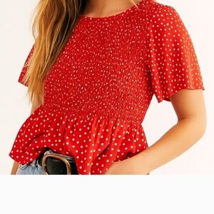 Red Polka Dot Smocked Top